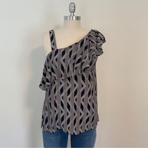 JADE Melody Tam Ruffle Shoulder Asymmetrical Tank